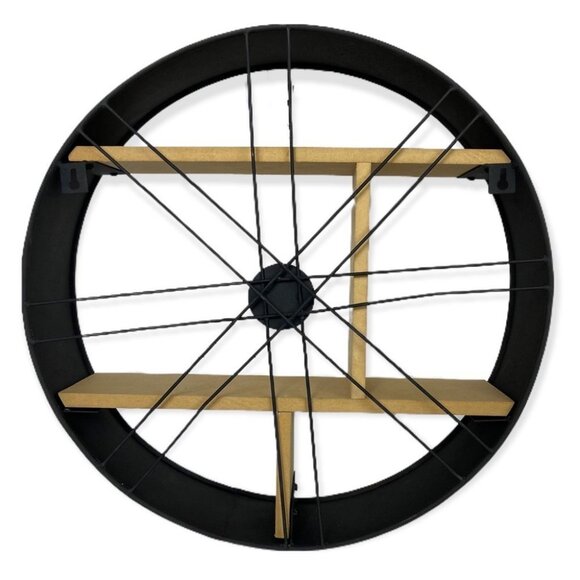 NWT Nobia‎ Wheel Spokes Circular Wall Shelf Black Natural Steel Nordstrom NEW - Picture 2 of 5